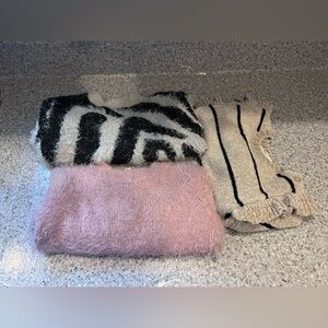 3 Jessica Simpson Girls Fuzzy Sweater Lot - Pink, Black & White, Cream